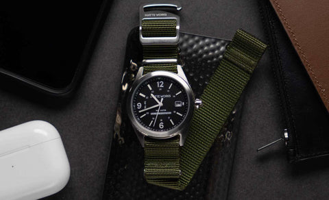 Matte Works Solution-01 solar watch black dial pine active nylon strap